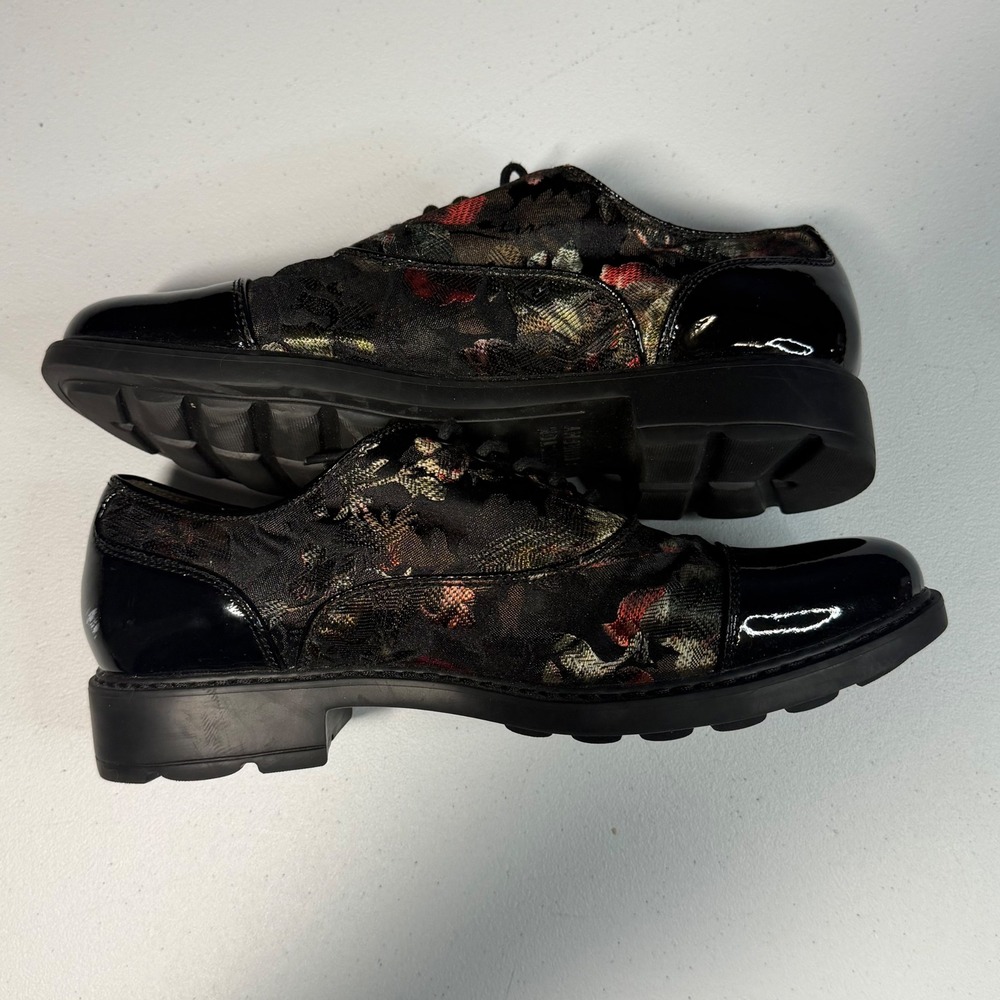 Johnston & Murphy Oxford 9 Black Floral Tapestry Patent Leather J&M Flex - Picture 6 of 9
